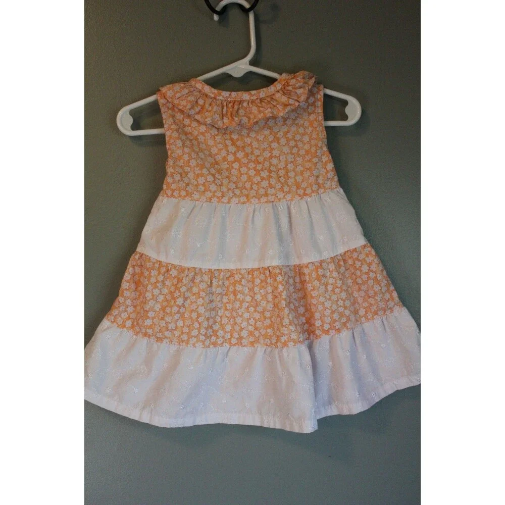 Penelope Mack Baby Girls Button Dress Orange and White Size 12m Spring